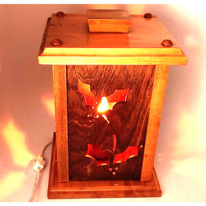 Christmas Luminary Table Lamp Handmade Wood Lantern Country Holly Holiday Decor